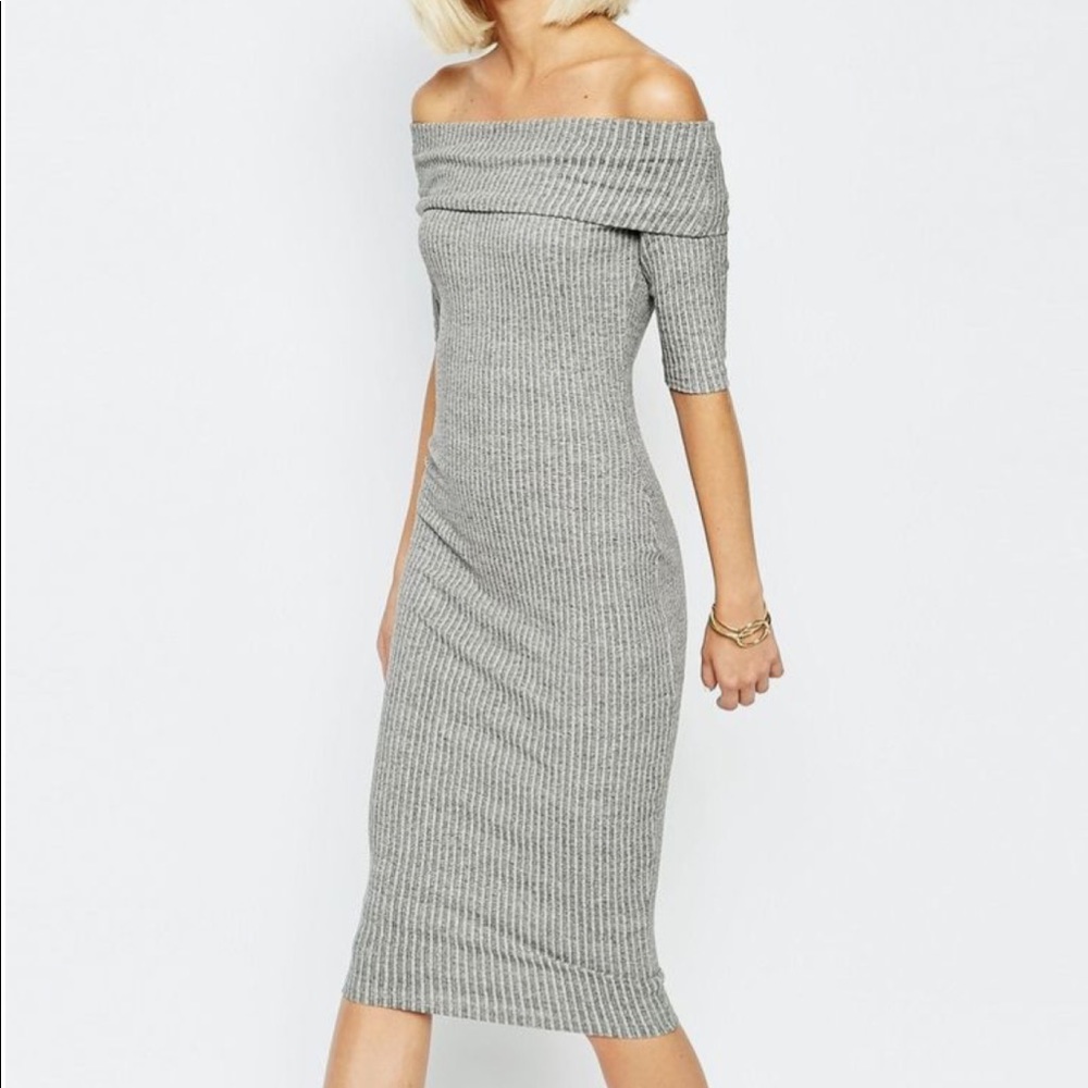 River Island Off The Shoulder Ribbed Bodycon Dress